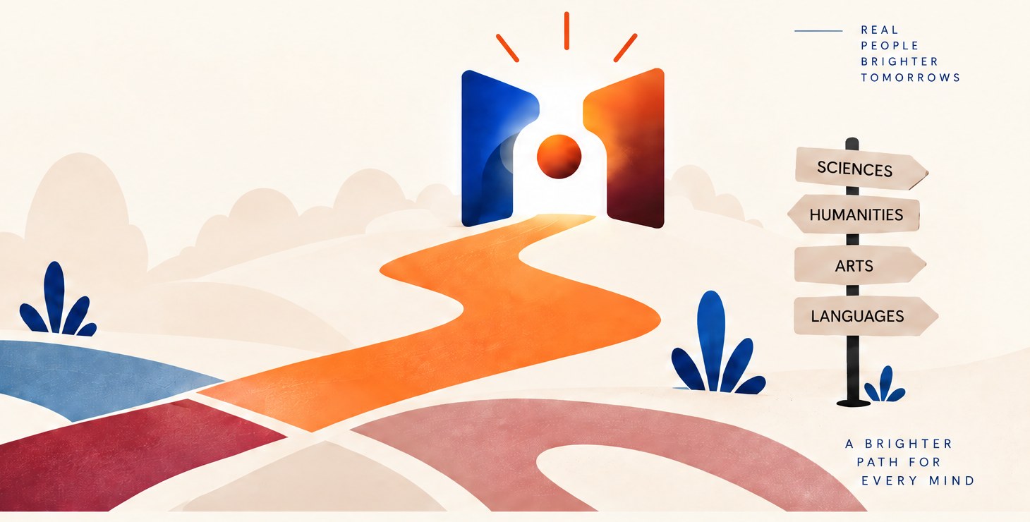 A bright path leads through subject signposts toward the Smart Solutions portal.
